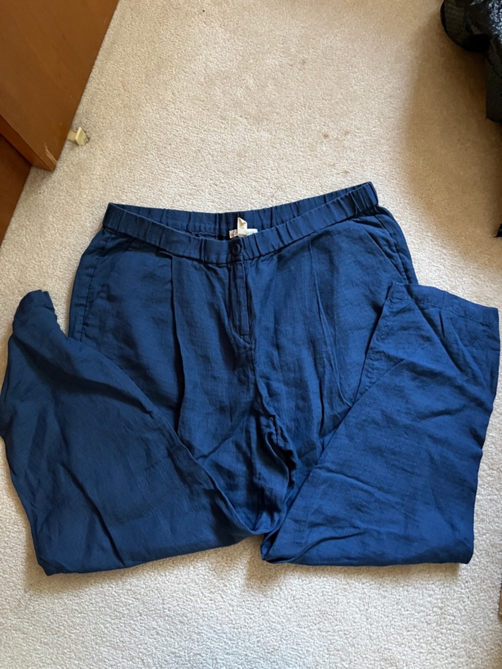 Eileen Fisher Blue Relaxed Linen-Blend Pant